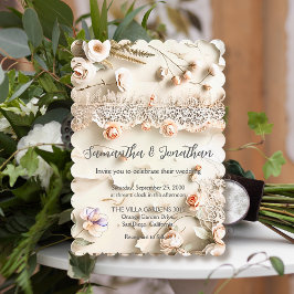 Convites Lace de Marfim Floral Foto Casamento Romântico de