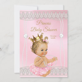 Convites Lace de pérolas rosa Chá de fraldas princesa loira