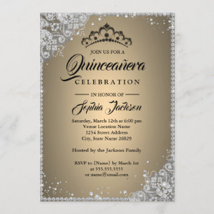 Convites Lace Diamante Brilho Dourado Prata Quinceanera