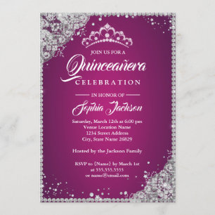 Convites Lace Diamante Brilho Rosa Prata Quinceanera