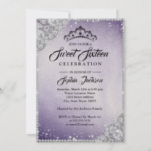 Convites Lace Diamante Brilho Roxo Prata Sweet Sixteen