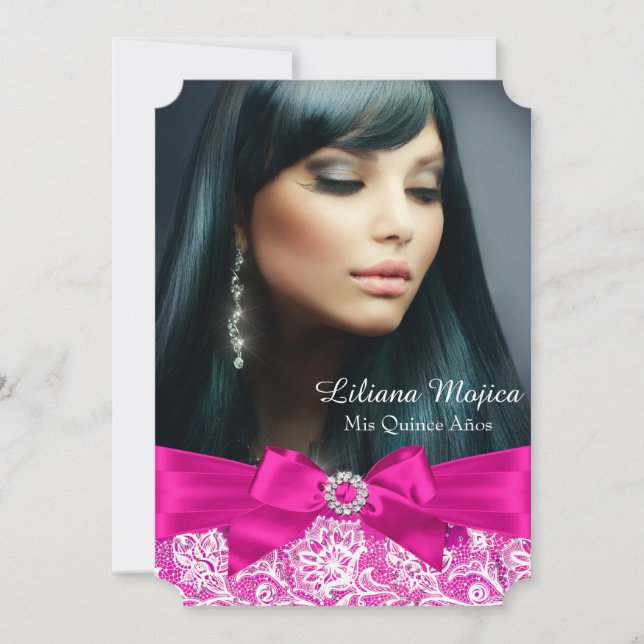 Convites Lace e Arco de Joia Rosa Quinceanera (Frente)