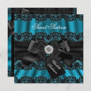 Convites Lace e Arco, Teal Black Sweet, 16 Festas Convidada
