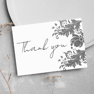 Convites Lace floral branco preto simples Obrigado