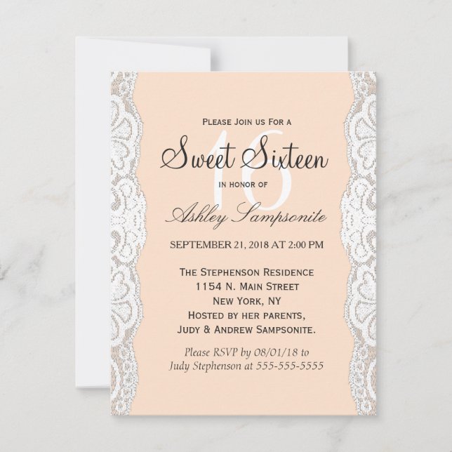 Convites Lace Floral Branco sobre o Poracy Beige (Frente)