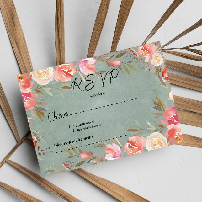 Convites Lace floral de inverno de marfim rosa-verde Mauve  (Mauve green pink ivory winter floral lace RSVP)