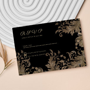 Convites Lace floral de ouro negro de luxo RSVP