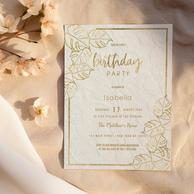 Convites Lace floral francês de ouro branco de luxo Anivers (Luxury white gold french floral lace Birthday Invitation)