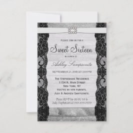 Convites Lace negro elegante, madeira russa e diamantes