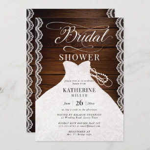 Convites Lace Pearls Bridal Vestido Rústico Chá de panela d