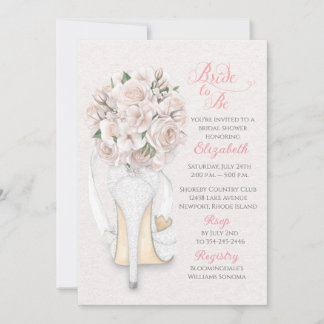 Convites Lace Shoe with Bouquet Bridal Shower Invitation