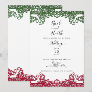 Convites Lace Verde e Vermelho Elegante Festa de Casamento 