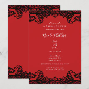 Convites Lace Vermelho e Preto Chá de Noiva Elegante e Chiq