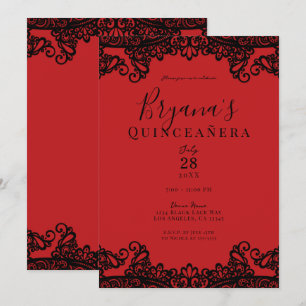 Convites Lace Vermelho e Preto Festa de Quince Anos Elegant