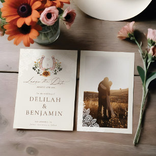 Convites Laço a Data Ferradura Floral Ocidental de Aquarela