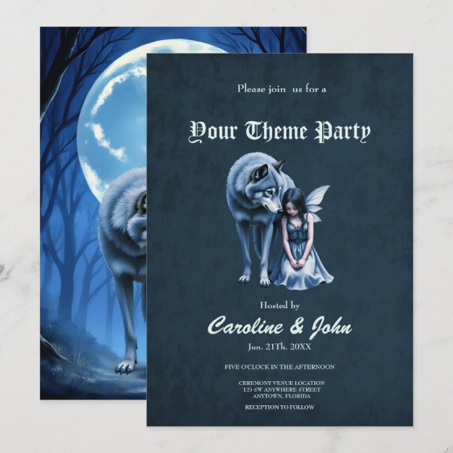 Convites Laço ao Luar – O Lobo e a Fada Gótica.   (Frente/Verso)