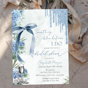 Convites Laço Azul Algo Brilhante Pingos Pérolas Hortênsia