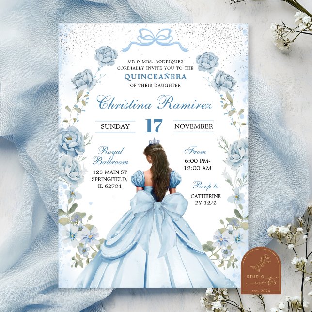 Convites laço azul coquete princesa quinceanera (Criador carregado)