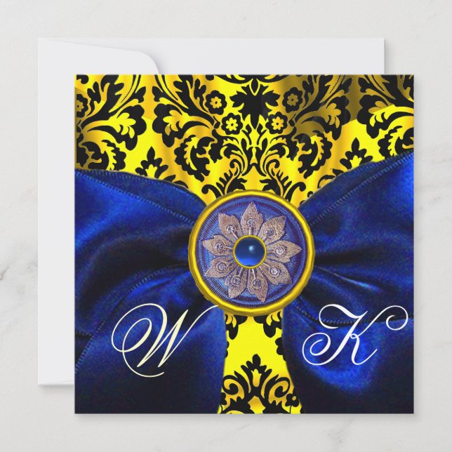 CONVITES LAÇO AZUL DOURADO AMARELO  PRETO  DAMASCO MONOGRAM (Frente)