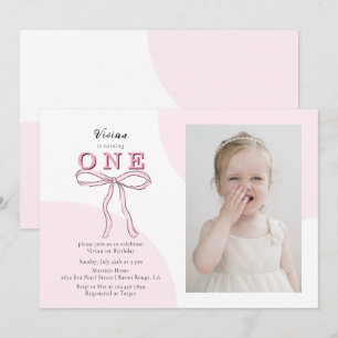Convites Laço Coquete Rosa Foto 1º aniversário