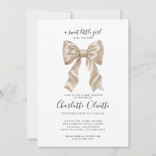 Convites Laço Coquette Baby Shower Champanhe Cetim