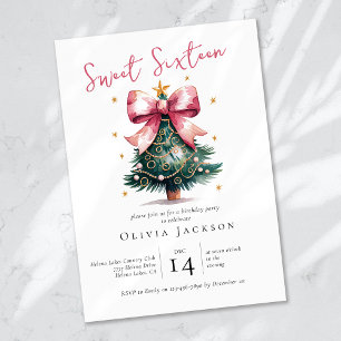 Convites Laço de árvore de Natal Coquette Sweet Sixteen
