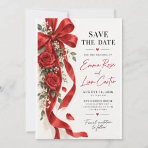 Convites Laço de Cetim Vermelho e Rosas Salve a Data