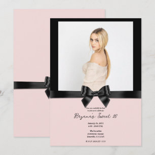 Convites Laço de Fita de Seda Preta Rosa Cor de Blush Foto