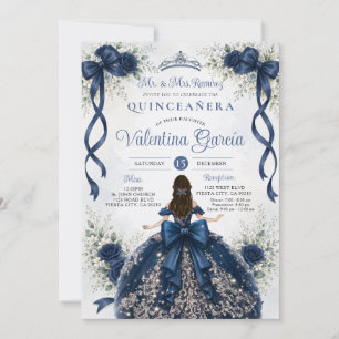 Convites Laço de Fita Floral Azul Marinho Quinceañera Anive