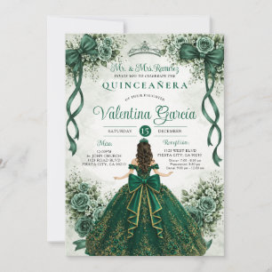 Convites Laço de Fita Verde Esmeralda Quinceañera Aniversár