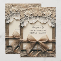 Laço de juta com renda floral vintage para casamen