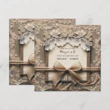 Laço de renda floral vintage em aniagem Casamento 