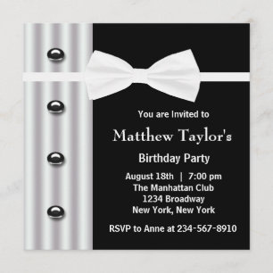 Convites Laço de Tuxedo Preto Masculino Festa de Aniversári