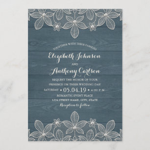 Convites Laço empoeirado e pérolas de madeira rústicos