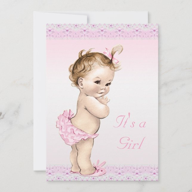 Convites Laço floral do falso bonito do chá do bebé do (Frente)