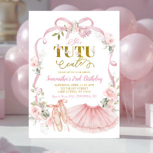 Convites Laço Floral Rosa Coquette Tutu de Ballet Fofo Aniv