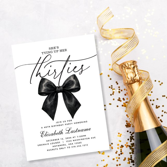 Convites Laço Preto Amarrando os Trinta Anos de Idade Fazen (Black Bow Tying Up Her Thirties 40th Birthday Invitation
Celebrate the milestone of forty with timel)