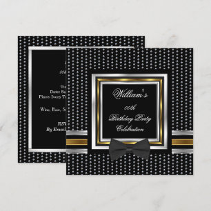 Convites Laço Preto Dourado Prata Studs Festa de Aniversári