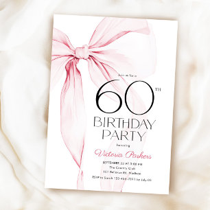 Convites Laço Rosa Aniversário de 60 anos Elegante Feminino