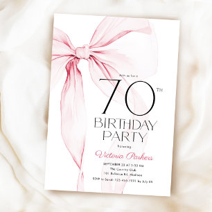 Convites Laço Rosa Aniversário de 70 anos Elegante Feminino