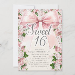 Convites Laço Rosa Coquete Vintage Floral Sweet 16