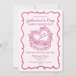 Convites Laço Rosa Coração Retrô Coquette Bolo Galentine