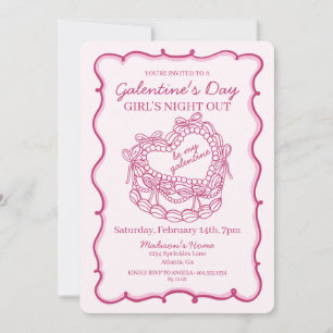 Convites Laço Rosa Coração Retrô Coquette Bolo Galentine
