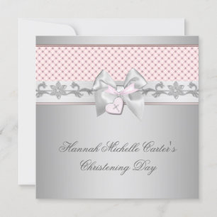 Convites Laço Rosa Cruz Meninas Rosa Batismo Batizado