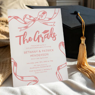 Convites Laço Rosa Doodle Festa de Formatura Conjunta