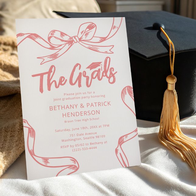 Convites Laço Rosa Doodle Festa de Formatura Conjunta (Criador carregado)