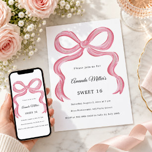 Convites Laco rosa doodle Sweet 16