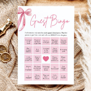 Convites Laço Rosa Encontre o Convidados Bingo Jogo de Chá 