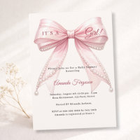 Laço rosa marfim É uma menina pérolas Baby Shower