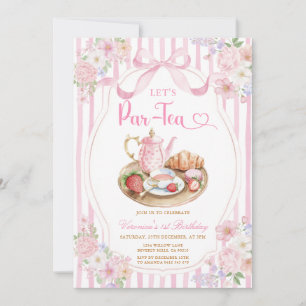 Convites Laço Rosa Vamos Par-tea Menina Aniversário Listra